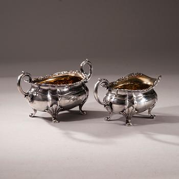 KAFFESERVIS, 3 delar, silver, finska kontrollstämplar, Tavastehus 1947. Total vikt ca 1145 g.