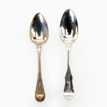 A Swedish set of eight+three silver spoons mark of different makers, 18th/19th century total weight 530 grams.