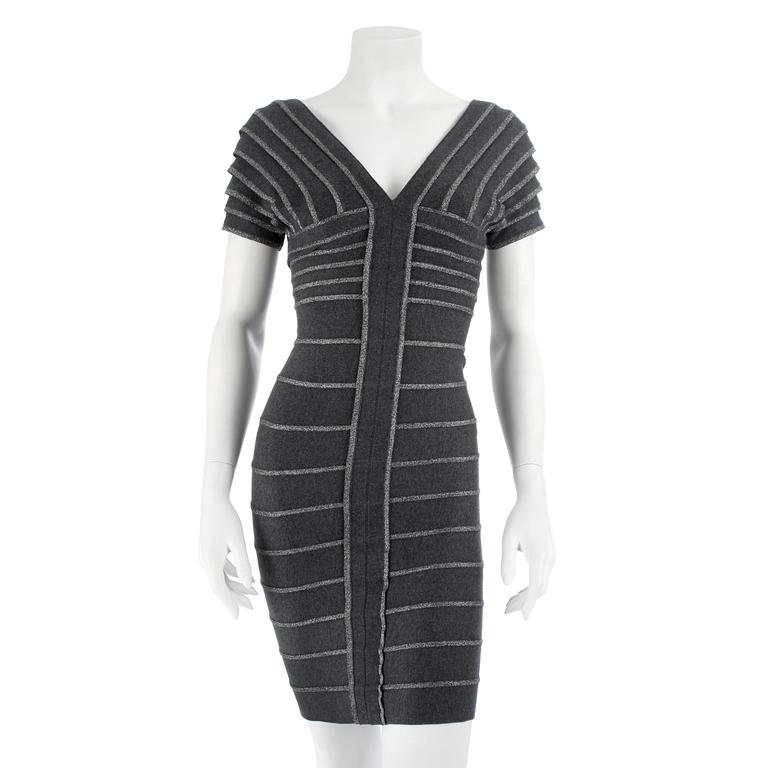 HERVÉ LÉGER, a grey and silver bandage dress. Size XS.