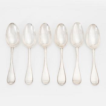 Skedar, 6 st, silver, Anders Brandt, Norrköping 1787 samt Petter Lund, Stockholm 1759.