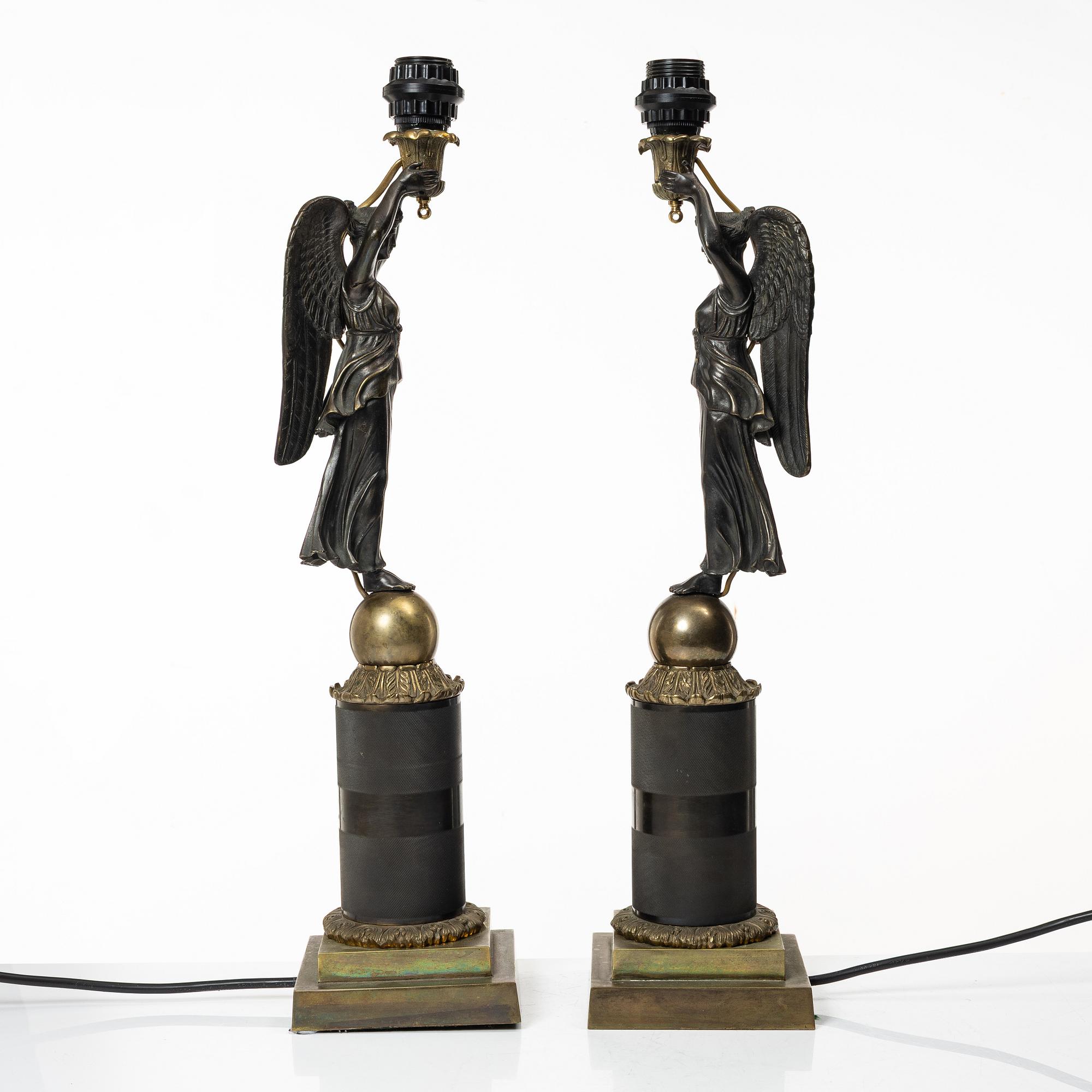 A pair of Empire style table lamps, circa 1800.