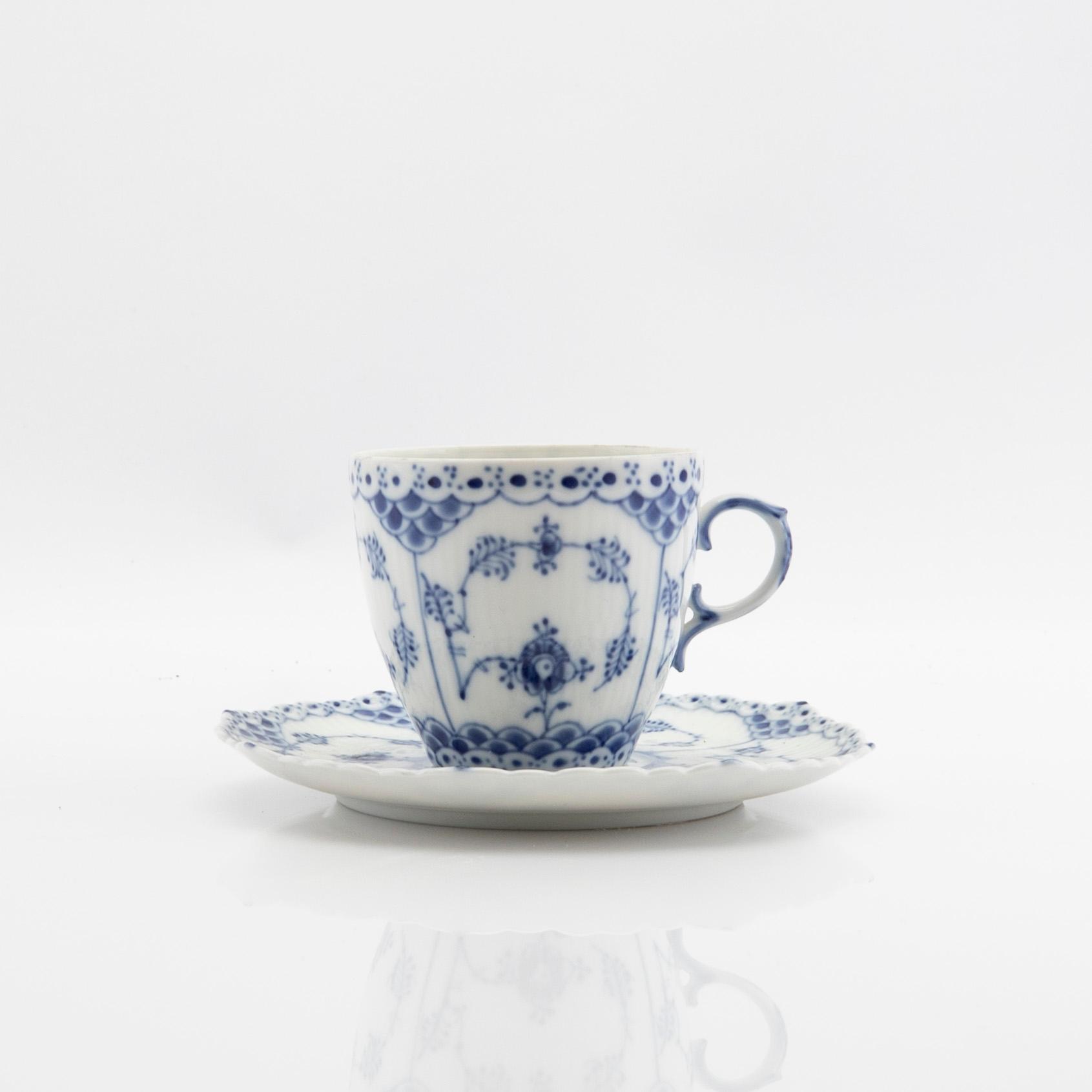 Service, 46 pieces, porcelain, Blue Fluted "Full Lace" and "Half Lace", Royal Copenhagen, Denmark.