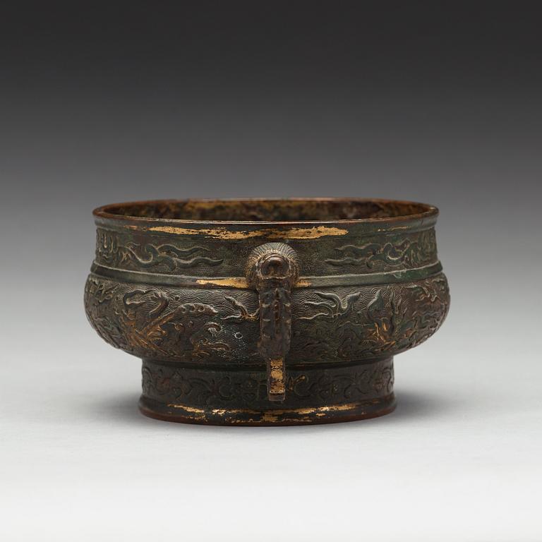 A gilt copper alloy censer, 17/18th Century.