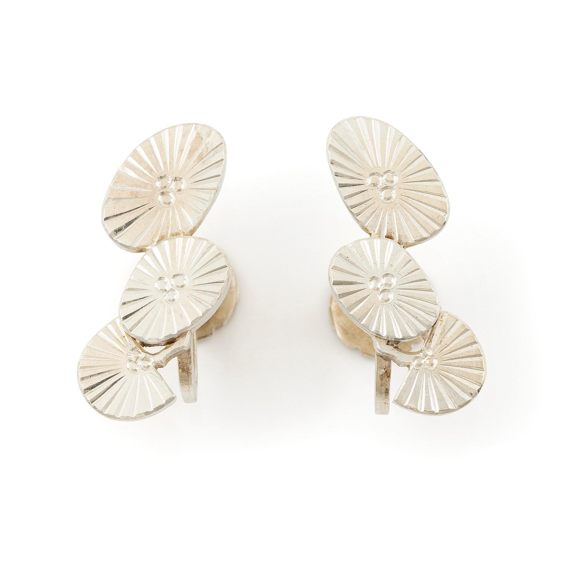 Wiwen Nilsson, a pair of earrings, silver, in the form of flowers, Lund 1952 and 1953.
