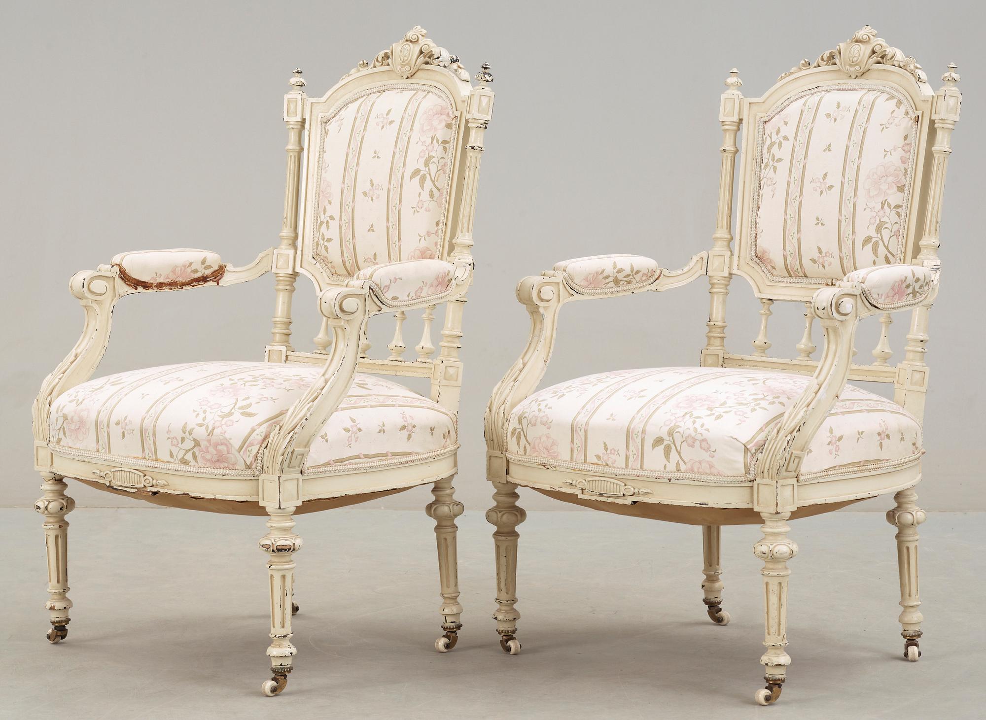 KARMSTOLAR, ett par, nyrenässans, 1800-talets slut.
