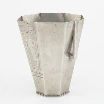 Sylvia Stave, attributed, handled vase, pewter, CG Hallberg, 1934.