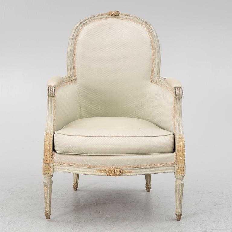 A Louis XVI bergère, late 18th Century.