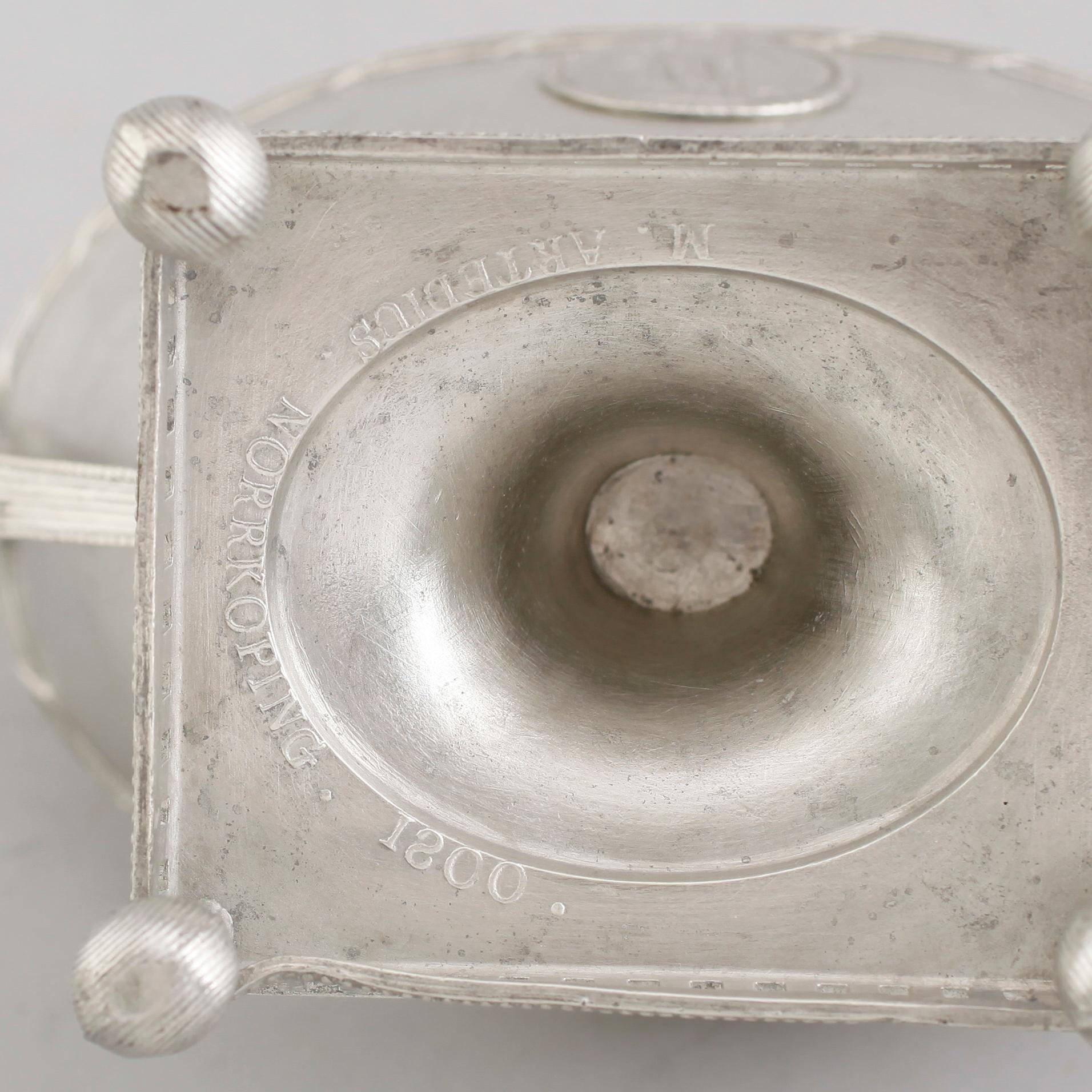 SOCKERSKÅL MED LOCK, tenn, Martin Artedius, Norrköping 1800.