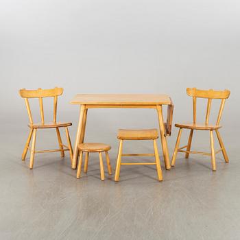 A SET OF TABLE, CHAIRS AND STOOLS, mid/second half of 20th century.