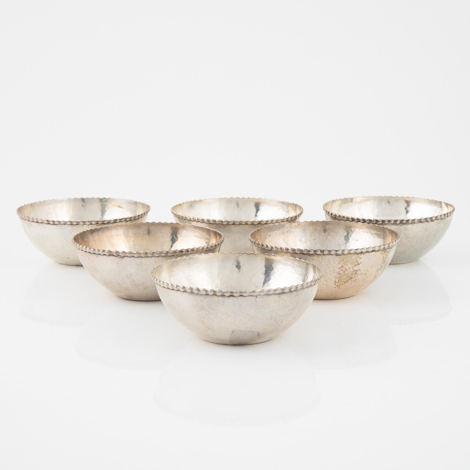 Sköljskålar, 6 st, silver, K. Anderson, Stockholm 1918.