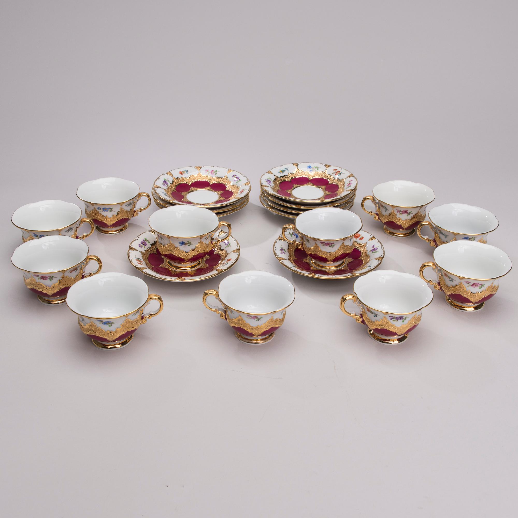 MOCCAKOPPAR, 11 st, med FAT, 9 st, porslin, Meissen 1930-40-tal.