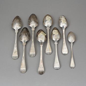 SKEDAR, 8 st, silver, Bl a A. Backman, Hudiksvall, 1800-tal. Vikt ca 367 gram.