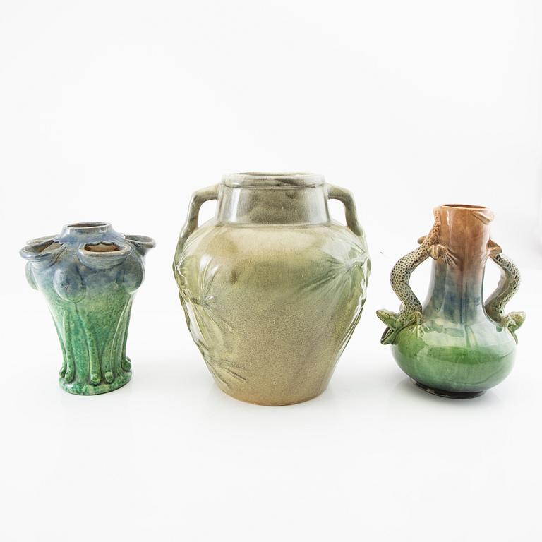 Vases 3 pcs Höganäs Art Nouveau early 20th century.