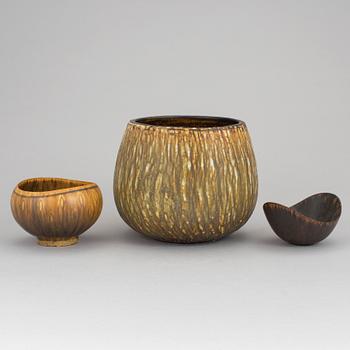 GUNNAR NYLUND, skålar 3 st, stengods. Rörstrand, 1950-/60-tal.