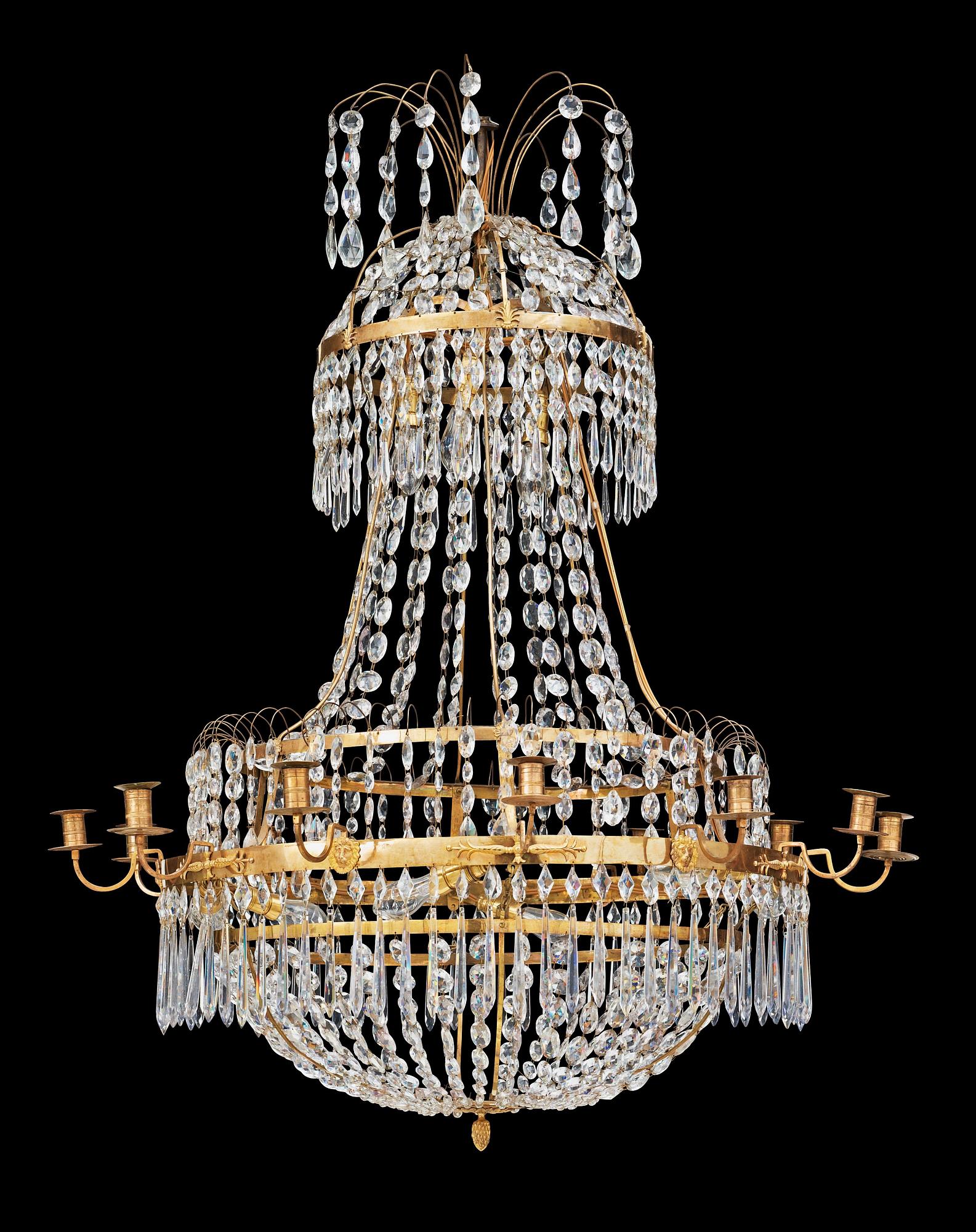 A late Gustavian circa 1800 twelve-light chandelier.
