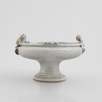 A Japanese sumida gawe ware stem bowl, signed Ishiguro Koko, early 20th century.