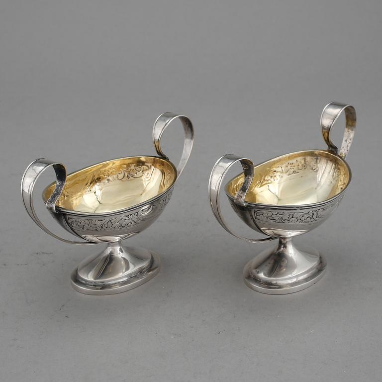 SALTKAR, ett par, silver, empire, Johan Poul Struntze, Köpenhamn, 1814. Vikt 136 g.
