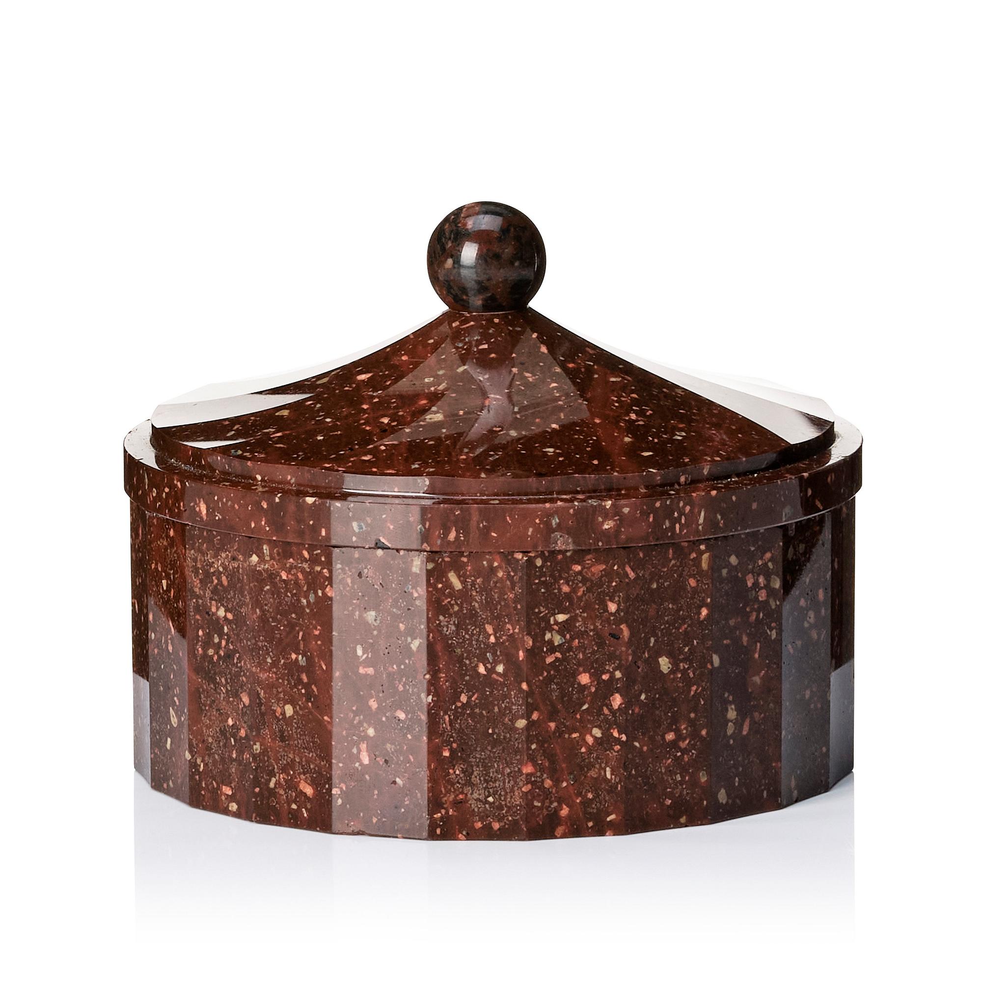 A Swedish Empire porphyry butter box with cover, 19th century.