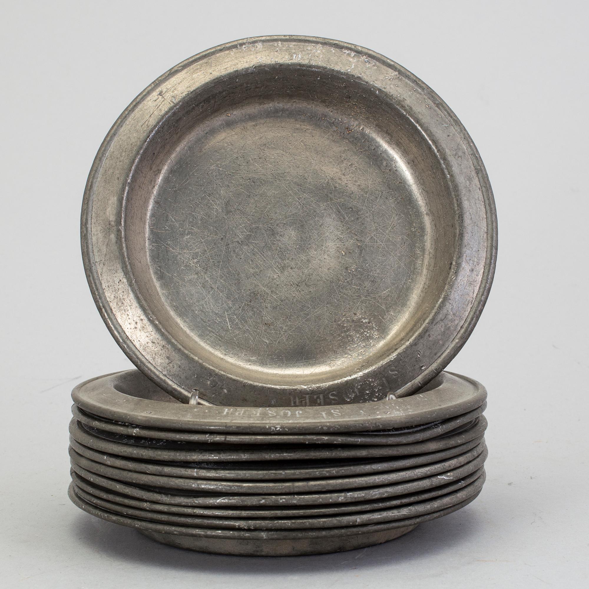 A set of ten tin plates, early 19th century.