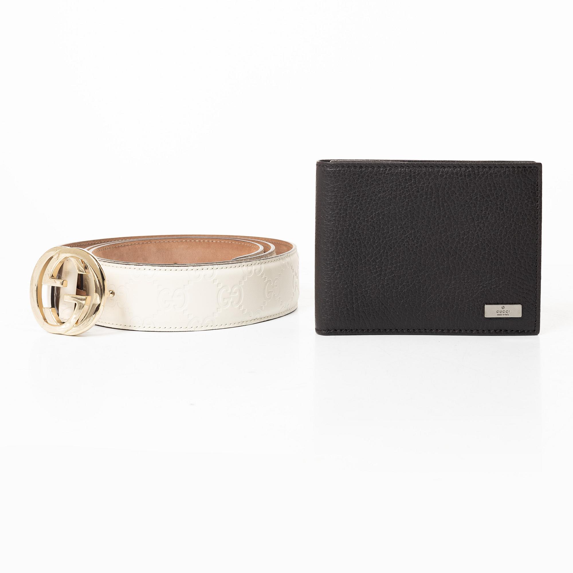 Gucci, wallet and belt.