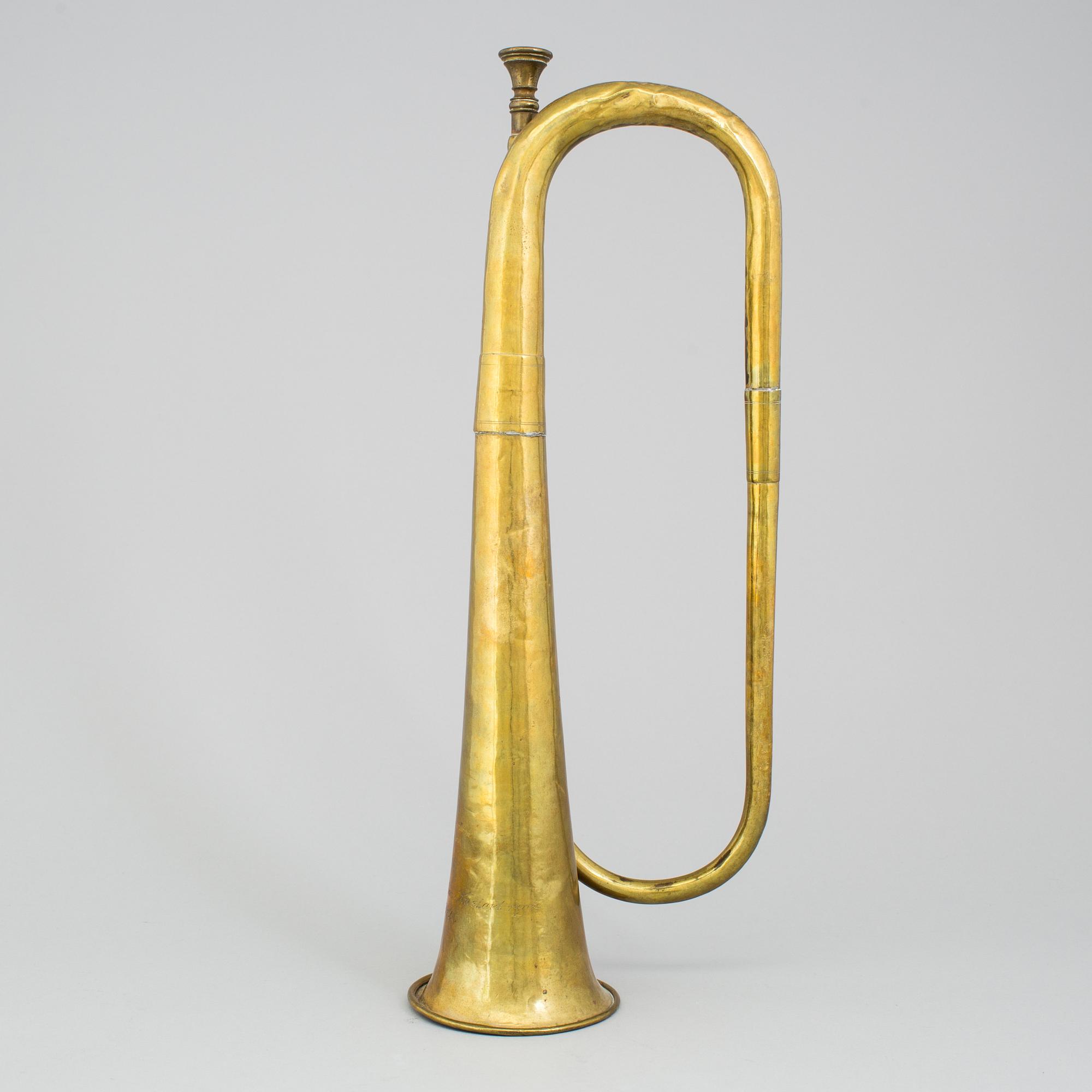 A Swedish early 20th century military brass horn Ahlberg & Ohlsson, Stockholm.