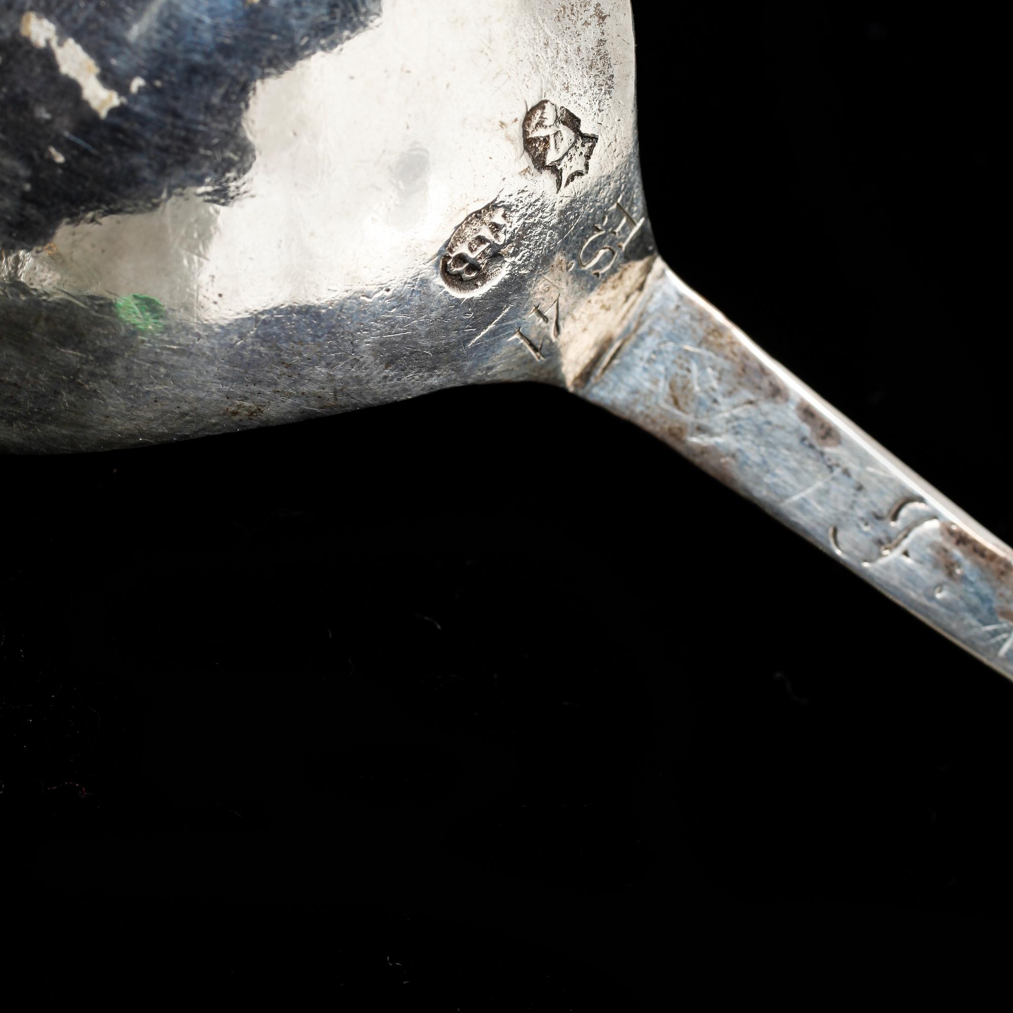 A Swedish 17th century silver spoon, mark of Jöran Hieronymi Bernegau, Norrköping (1648- 1679).