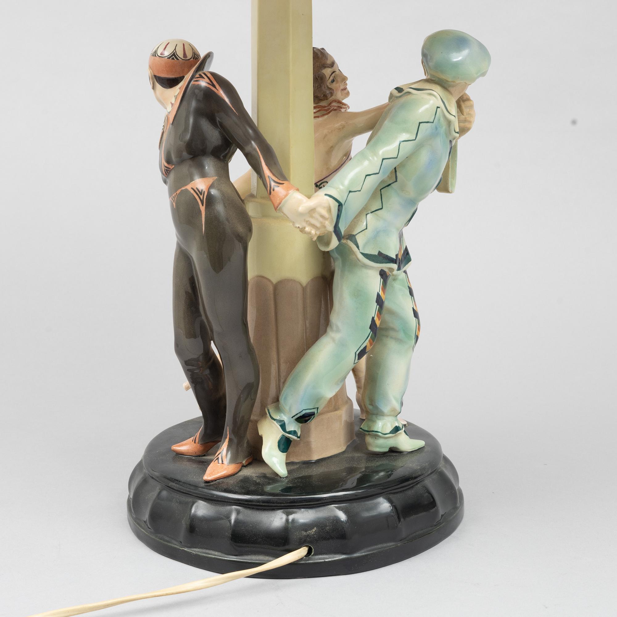 Josef Lorenzl, a creamware table lamp, model 5508, Goldscheider, Vienna, Austria, c. 1925.