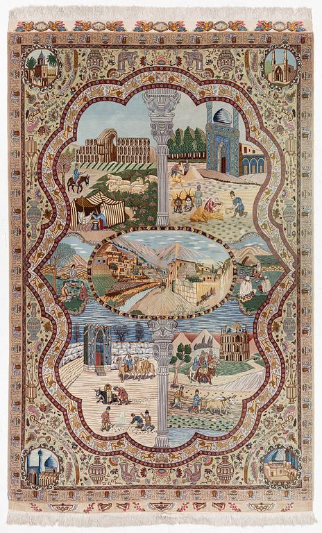 Rug, Tabriz pictorial, approx. 316 x 195 cm.