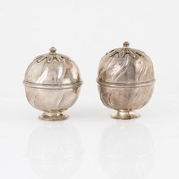 Boxes, 2 pcs, silver, Rococo, Petter Friedrich Moldenhauer, Stockholm, 1753 and Henrik Hervander, Linköping, 1803.