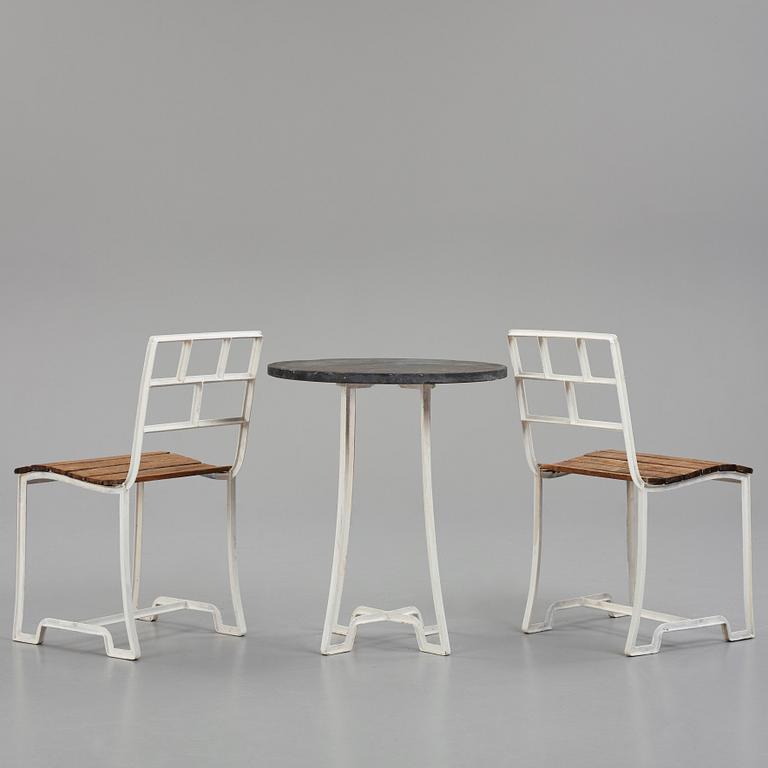 Carl Hörvik, a set of garden furniture, table with 2 chairs, for 'Stadshotellet Båstad' or 'Lindgården', Stockholm, ca 1927-1929.