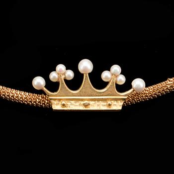 HALSRING, 18k guld med pärlor. Vikt ca 22g.