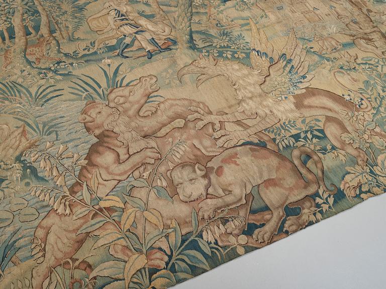 VÄVD TAPET, gobelängteknik. Flandern 1500-tal. 177 x 330 cm.