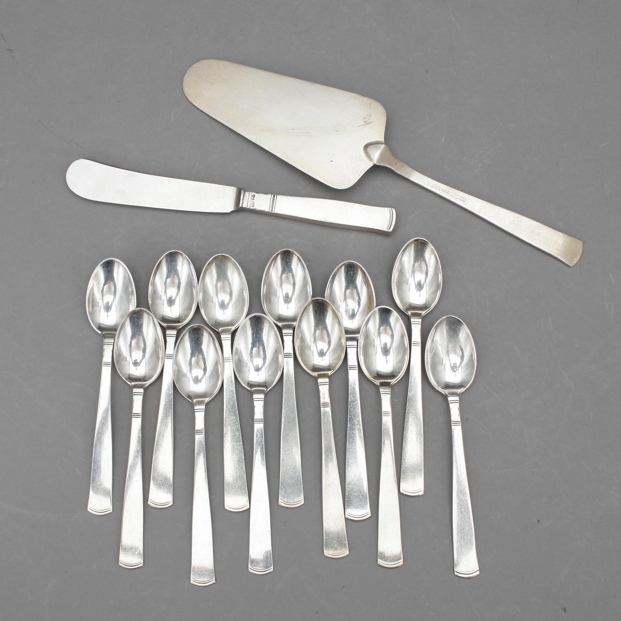 SERVISDELAR, 14 delar, silver, "Rosenholm", GAB, Stockholm 1933 - 1997. 284 gram.