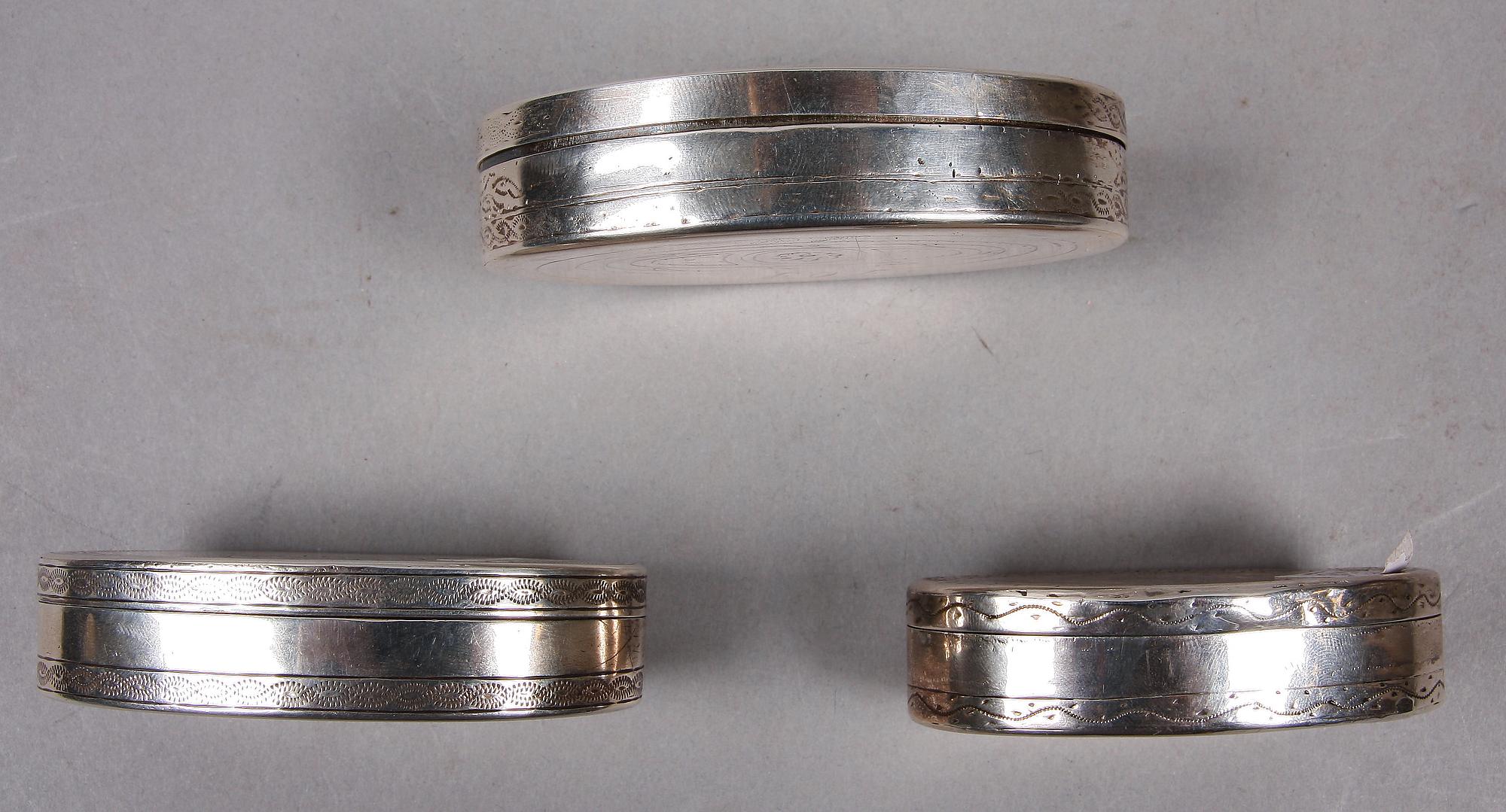 DOSOR, 3 st, silver. Stephan Westerstråhle, Västervik 1795, Gustaf Hagström, Stockholm 1808 samt  Jonas Berg, Stockholm 1784.