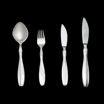 BESTICKUPPSÄTTNING, 32 delar, silver, "Vängåva", GAB, 1900-talets fjärde kvartal. Tot vikt ink rostfria blad ca 1590 g.