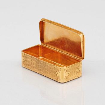 An 18K gold box, makers mark Gustaf Möllenborg, Stockholm 1843.