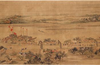 A Chineese scroll painting, Qing dynasty, 19th century. Signed Qin Boyu.