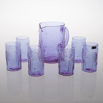 A set of six Flora Glasses with a Jug by Nuutajärvi Notsjö.