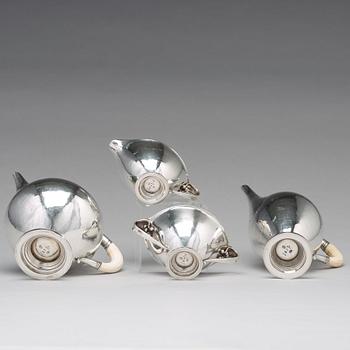 Johan Rohde, kaffe- och teservis 4 delar, Georg Jensen, Köpenhamn 1919, 830/1000 silver, svenska importstämplar GAB F.