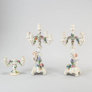 An six piece assembled porcelain garniture, Dresden, mid 20th century.