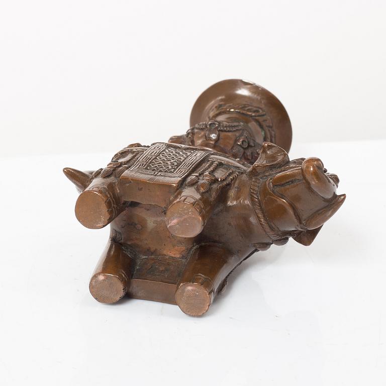 A Chinese bronze vase, joss stick holder and a bamboo brush pot, Qing dynasty.