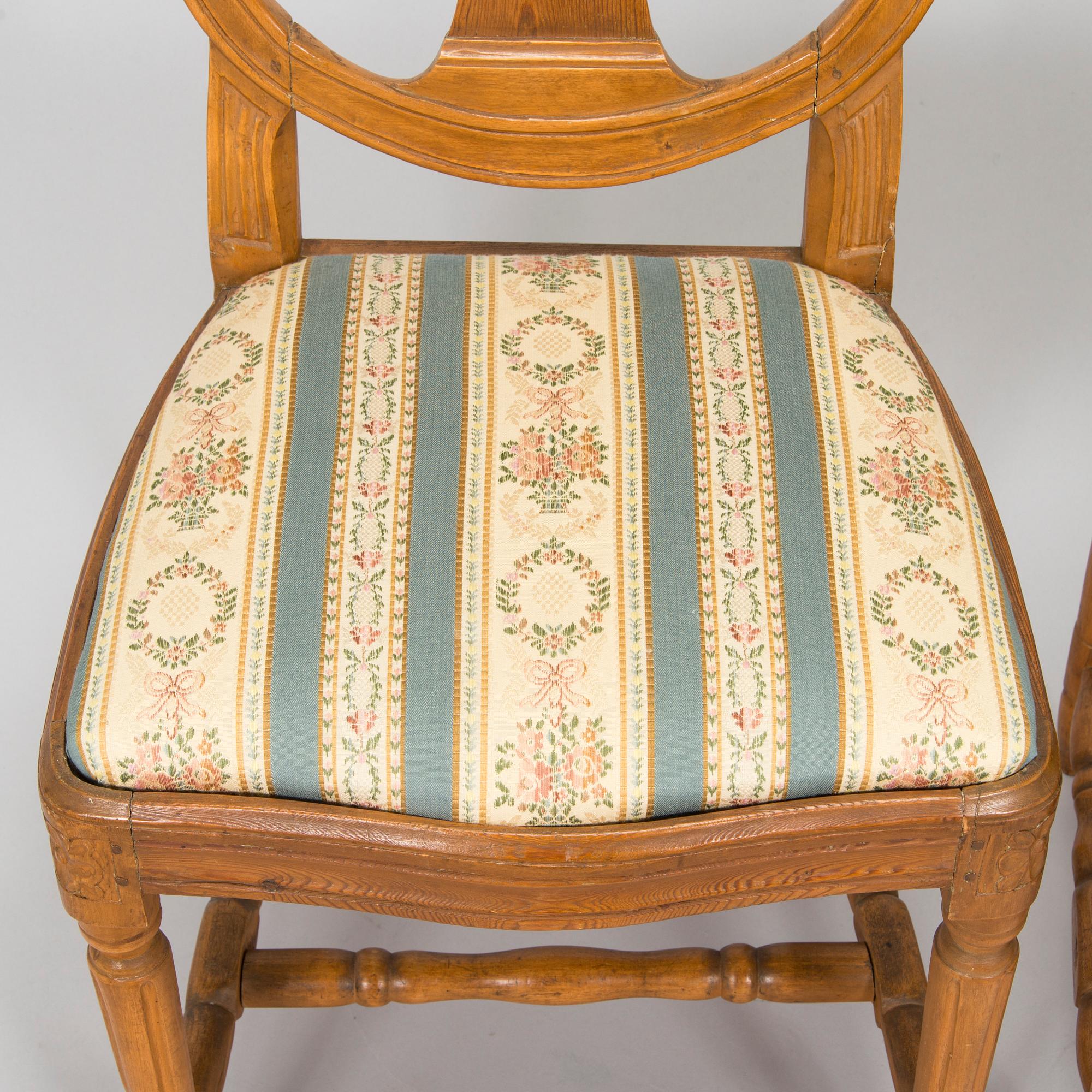 Four Swedish Gustavian chairs, 18th century.