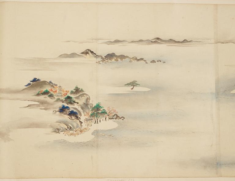 A Japanese Makimomo, ink and colour on paper, Meiji (1868-1912).