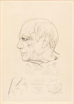 Pablo Picasso, "Portrait of Pablo Picasso and Remark for Testimony" 1956.