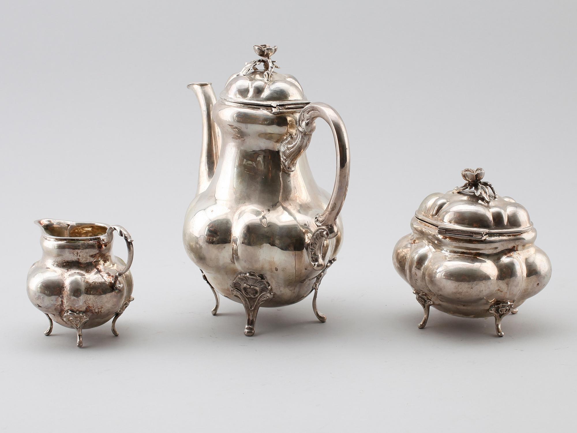 KAFFESERVIS, 3 delar, silver, 1942. Total vikt ca 1094 g.