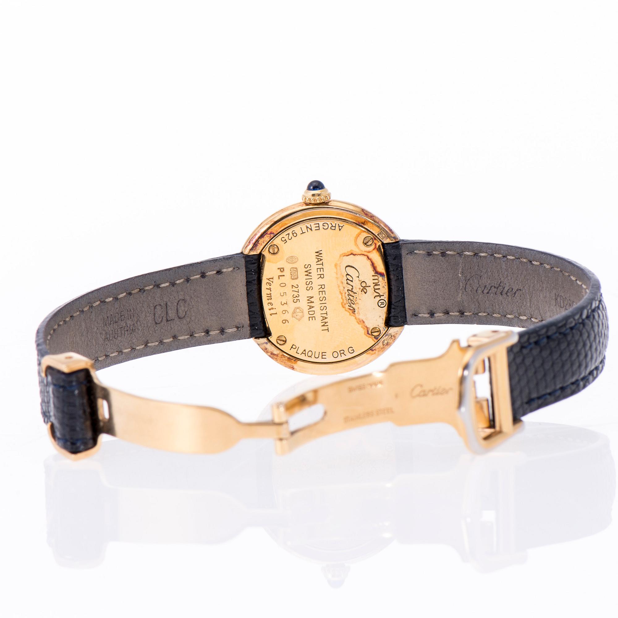 ARMBANDSUR, dam, Must de Cartier, förgyllt silver. Original läder armband samt etui.