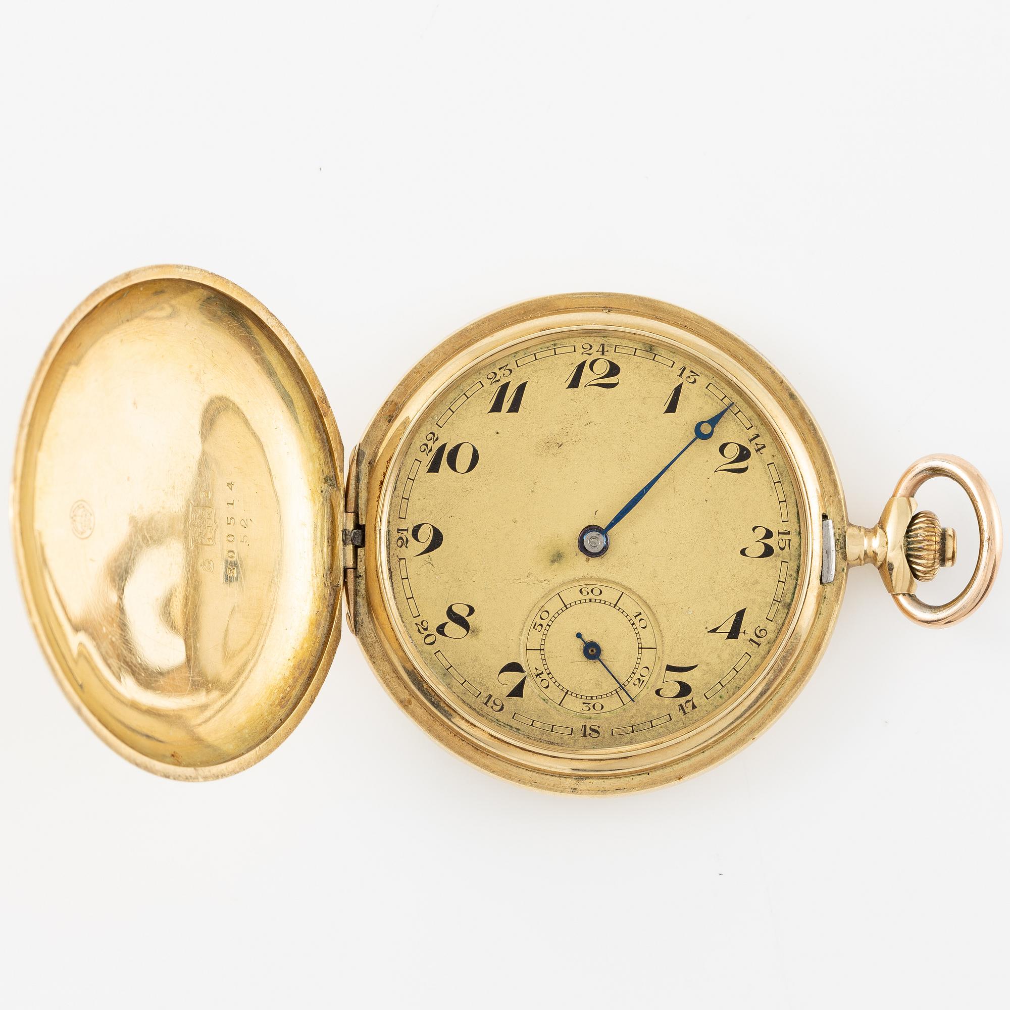Pocket watch, 14K gold, hunter, 51 mm.
