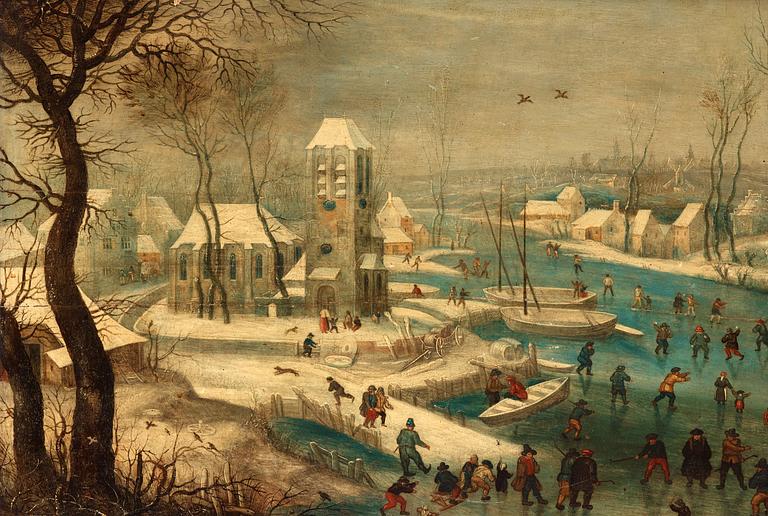 Pieter Brueghel dy In the manner of the artist, Winter Landscape with Skaters.