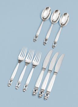 1087. A Johan Rohde set of "Acorn" flatware, 30 pieces, Georg Jensen, Copenhagen 1945-77.