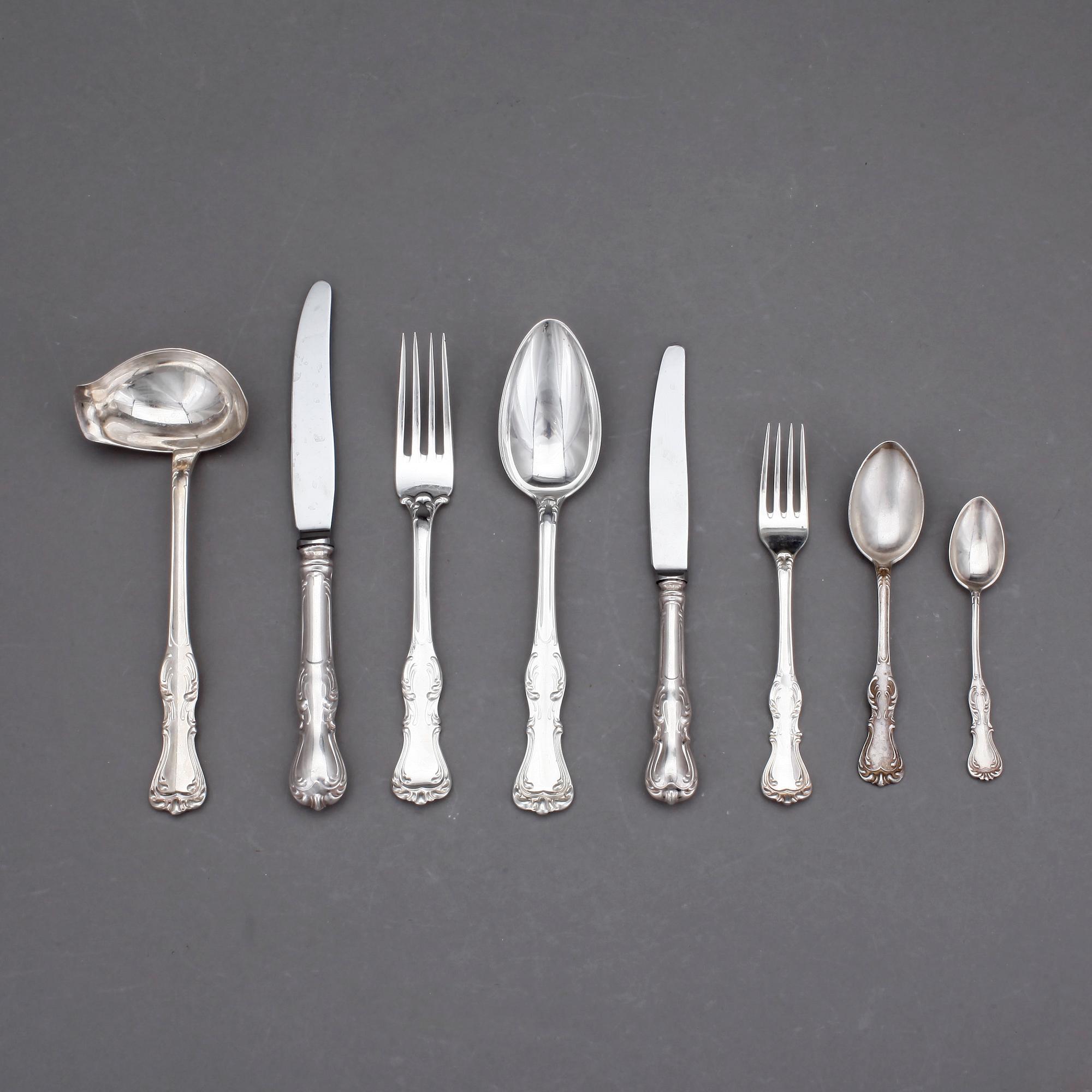 BESTICKSERVIS, 174 delar, silver, GAB, Stockholm, vikt 4658 gram exklusive knivar med stålblad.